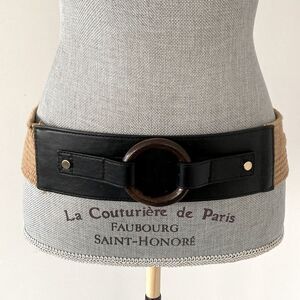 Torrid Tan Black Belt Strong Elastic Wood Accent Sz 0, 32-35” Boho Chic Vacation